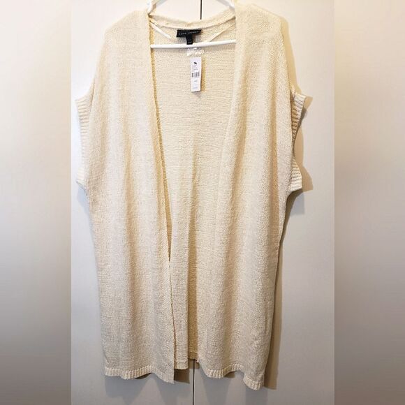 Lane Bryant 18/20 NWT Cream Ivory Open Front Short Sleeve Duster Vest Cardigan - Picture 4 of 7